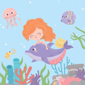 Motivserviette, Meerjungfrau mit Delfin, 33 x 33 cm, 3-lagig, 20 Stück