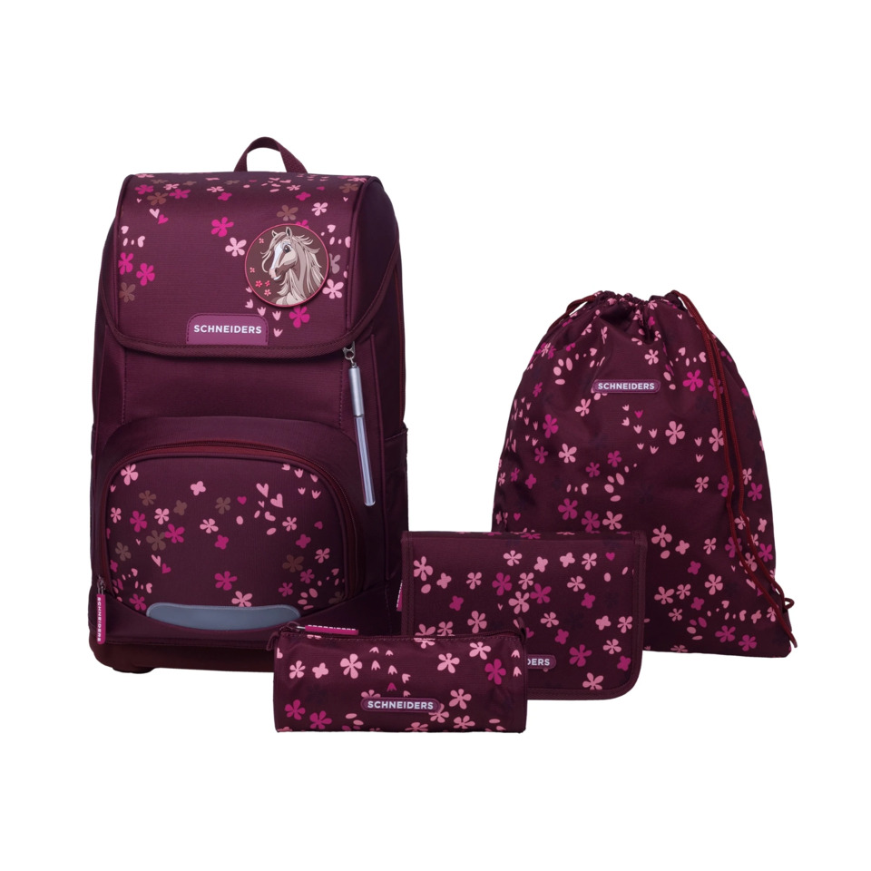 Schultaschenset Ergolite - 8tlg. Berry Blossom dark red