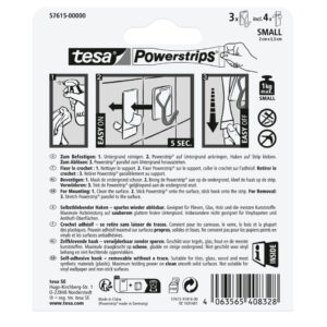 Metallhaken ablösbar Powerstrips® Small, 1kg, 3 Haken + 4 Strips, weiß