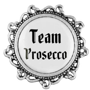 Anstecker 20mm Team Prosecco Klassik verziert, Farbe altsilber