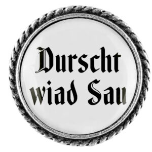 Anstecker 25mm Durscht wiad Sau Klassik schlicht, Farbe altsilber