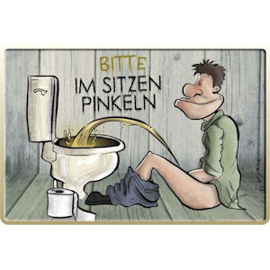 Blechpostkarte im sitzen Pinkeln