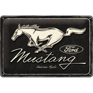 Blechschild Ford Mustang Horse Logo Black
