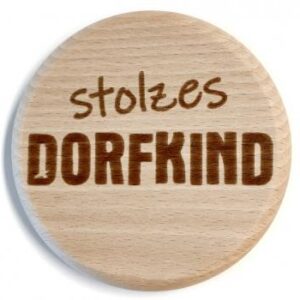 Glasdeckel aus Buche "Dorfkind" Größe ca. 10cm, Motiv graviert
