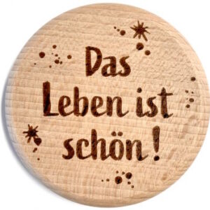 Glasdeckel aus Buche "Leben" Größe ca. 10cm, Motiv graviert