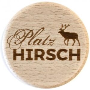 Glasdeckel aus Buche "PlatzHirsch" Größe ca. 10cm, Motiv graviert