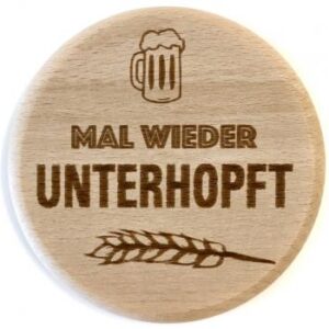 Glasdeckel aus Buche "Unterhopft" Größe ca. 10cm, Motiv graviert