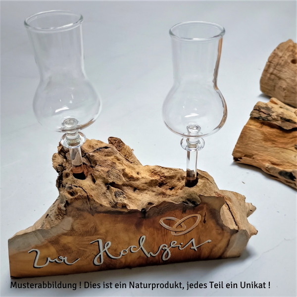 Holzwurzel mit 2 Stamperl Zur Hochzeit Zur Hochzeit