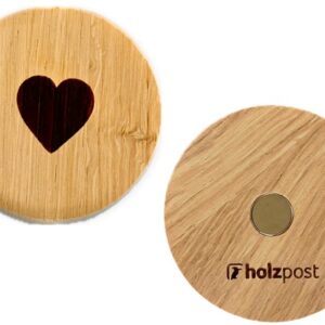 Magnet aus Eiche "Herz Symbol" d= 6cm, Motiv graviert