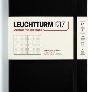 Notizbuch Medium (A5) Hardcover 251 nummerierte Seiten, Schwarz, Dotted