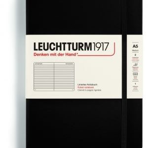 Notizbuch Medium (A5) Hardcover 251 nummerierte Seiten, Schwarz, Liniert