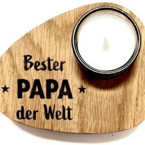 Teelicht Halterung aus Eiche 12 x 9,5cm geölt & graviert "Papa"