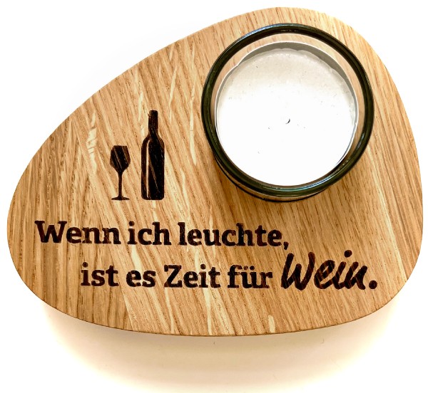 Teelicht Halterung aus Eiche 12 x 9,5cm geölt & graviert "Wein"