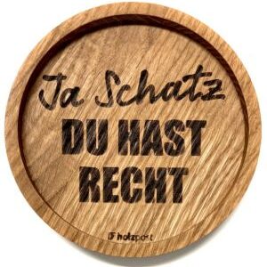 Untersetzer aus Eiche " Ja Schatz" graviert & geölt D 11,2cm