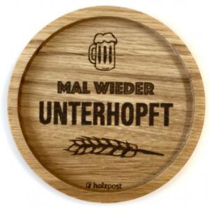 Untersetzer aus Eiche "Unterhopft" graviert & geölt D 11,2cm